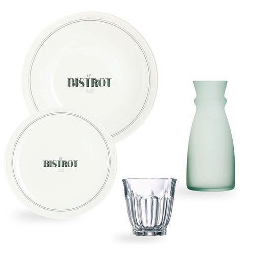 Service de table 19 pièces avec 12 assiettes, 6 verres et 1 carafe 0.75L - Gabin