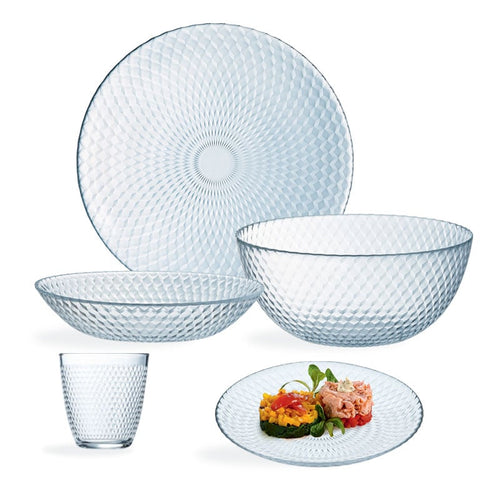 25-piece Pampille clear dinnerware set (plates, bowls and salad bowl)