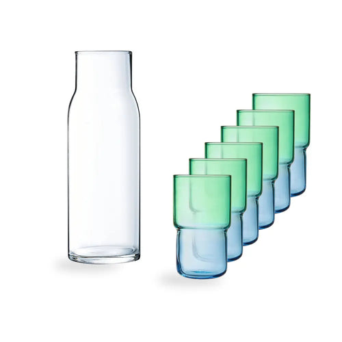 Candy Mix Carafe and 8 Water Glasses Set (Blue)