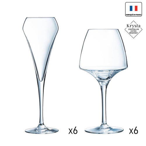 Ensemble 12 pièces Open Up - verre à pied 32cl et flute à Champagne
