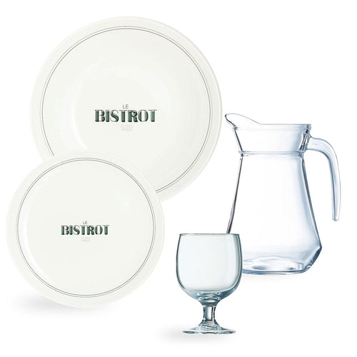 Gabin dinner service (6 soup plates + 6 dessert plates + 1 carafe + 6 Amelia glasses)