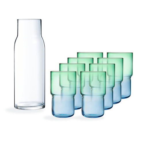 Candy Mix Carafe and 8 Water Glasses Set (Blue)